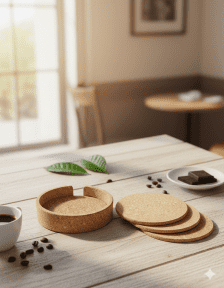 Cork Coasters with Case - Set of 4