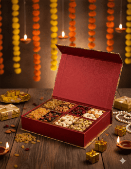 Red Classic MDF Dry Fruit Box 8 Cavity