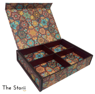 Red Classic MDF Dry Fruit Box 4 Cavity